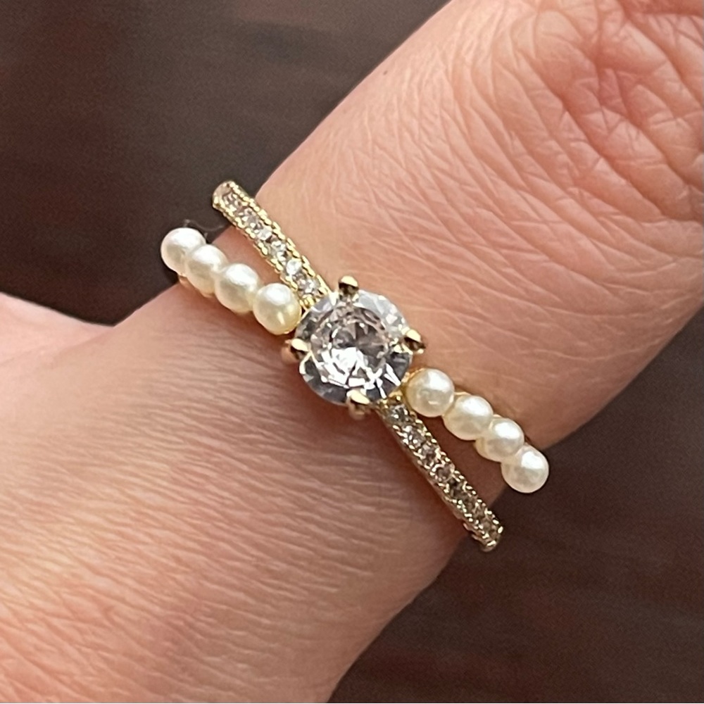 Gold Pearl Crystal Ring